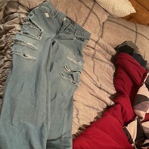 Indigo rising white washed jeans with rips on thighs size 5/27